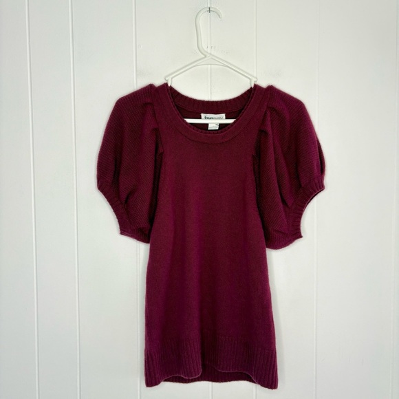Tsesay 100% Cashmere Puff Sleeve Sweater Short Sleeve Size Small Fall Magenta - Picture 1 of 7